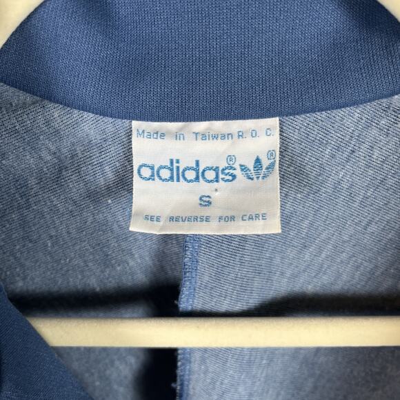 VTG Adidas Track Jacket Mens Small Blue Gray Trefoil Full Zip 80s Colorblock - Picture 8 of 10